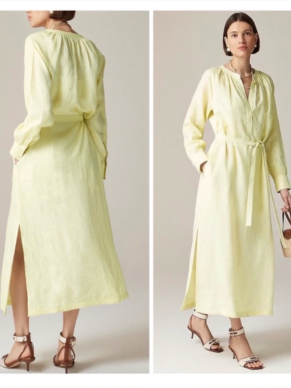 New J Crew linen cabana dress yellow medium